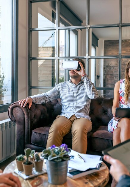 Photo man using virtual reality glasses