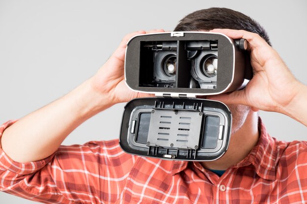 Man using virtual reality headset