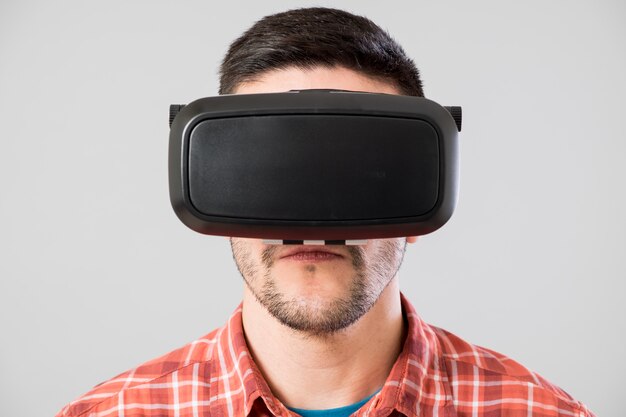 Man using virtual reality headset