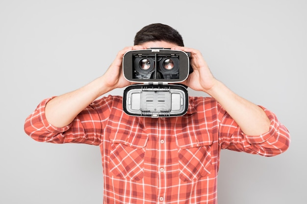 Man using virtual reality headset