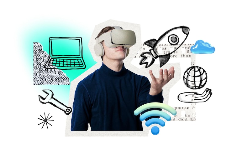 Photo vr png テクノロジーを利用した男 透明な背景のドードルリミックス