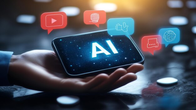 人類利用生成性人工智能技術為工作工具, 他與人工智能聊天, 採用智能機器人人工智能, 並使用它來生成內容或解決工作問題.