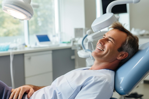 man visiting the dentist bokeh style background