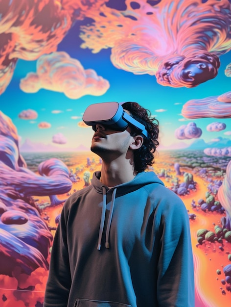 Человек в VR-очках испытывает метаверсию