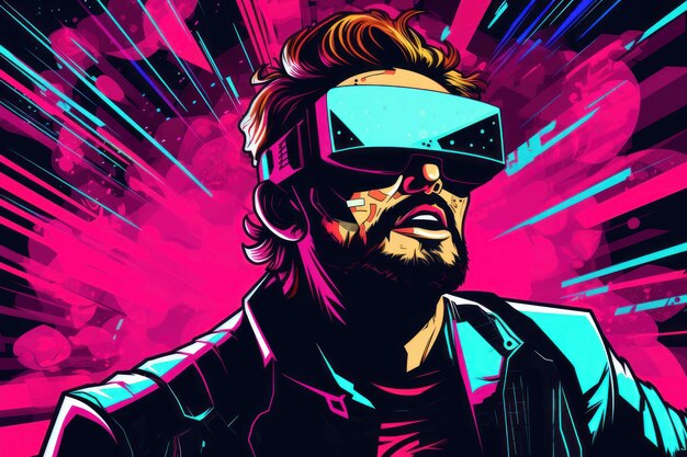 Man in VR Glasses Illustration AI GenerativexA