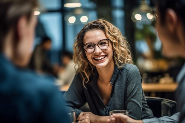 Man vrouw groep vrolijke pratende vriendschap Afrikaanse café gelukkige Amerikaanse vriend zomer generatieve AI