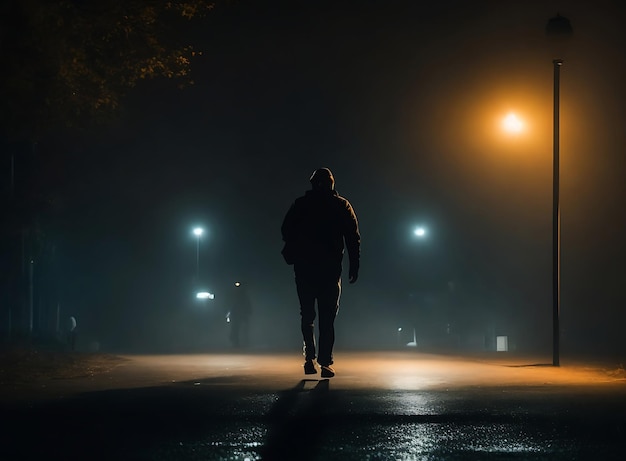 a man walk alone at night background light