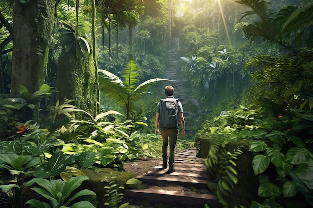 A man walk in the jungle