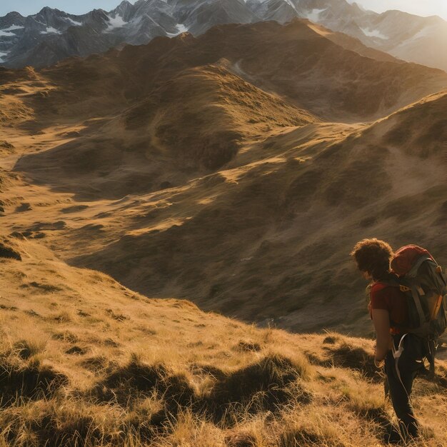 Photo man walk on the mountain