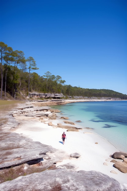 Man walking along the sea generated by ai