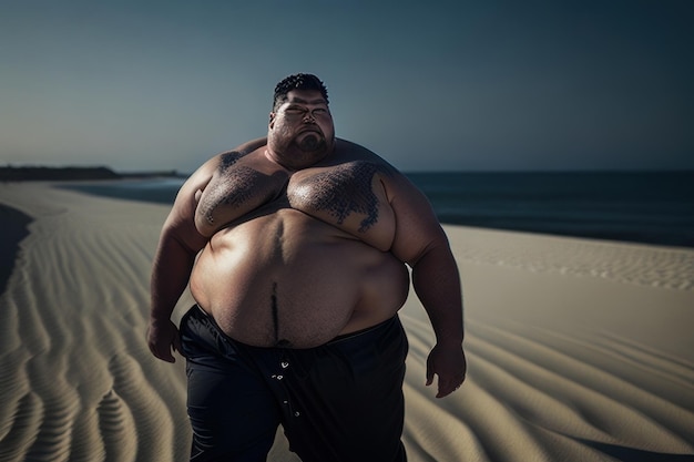 Uomo che cammina sulla spiaggia di giorno ia generativa