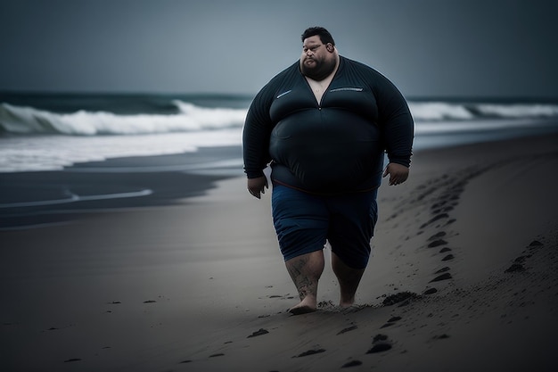 Мужчина гуляет по пляжу днем Генеративный ИИ