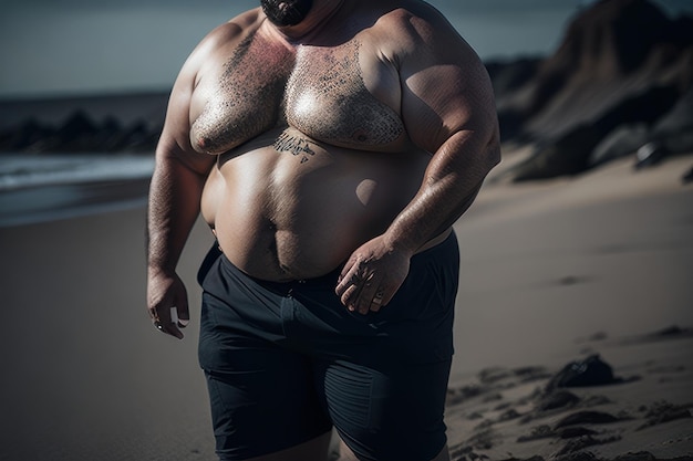 Man walking on the beach by day Generative AI