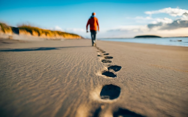 Foto uomo che cammina sulla spiaggia