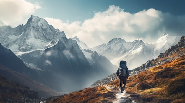 a man walking in a beautiful landscape