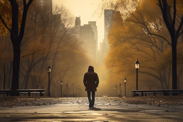 man walking in central park travel man with landscape travel blog