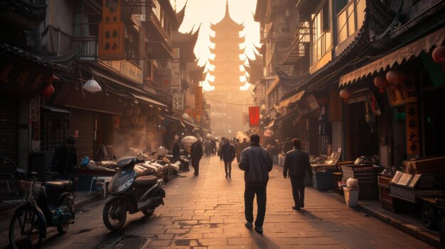 a man walking down a street in china