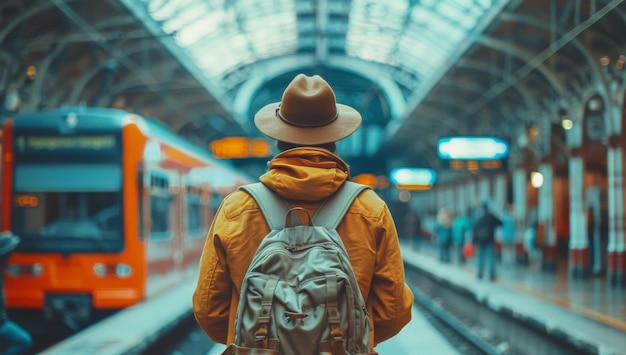 Man Walking Down Train Station