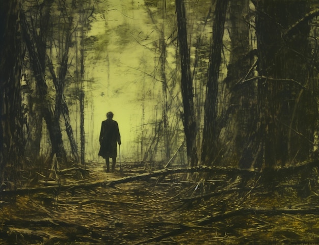 A man walking in the forest