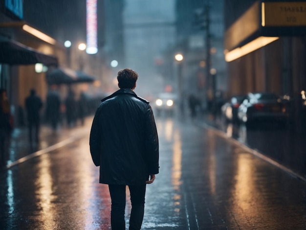 Man Walking in The Rain