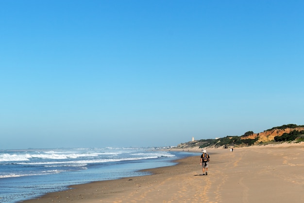 Man walking on the shore of the beach