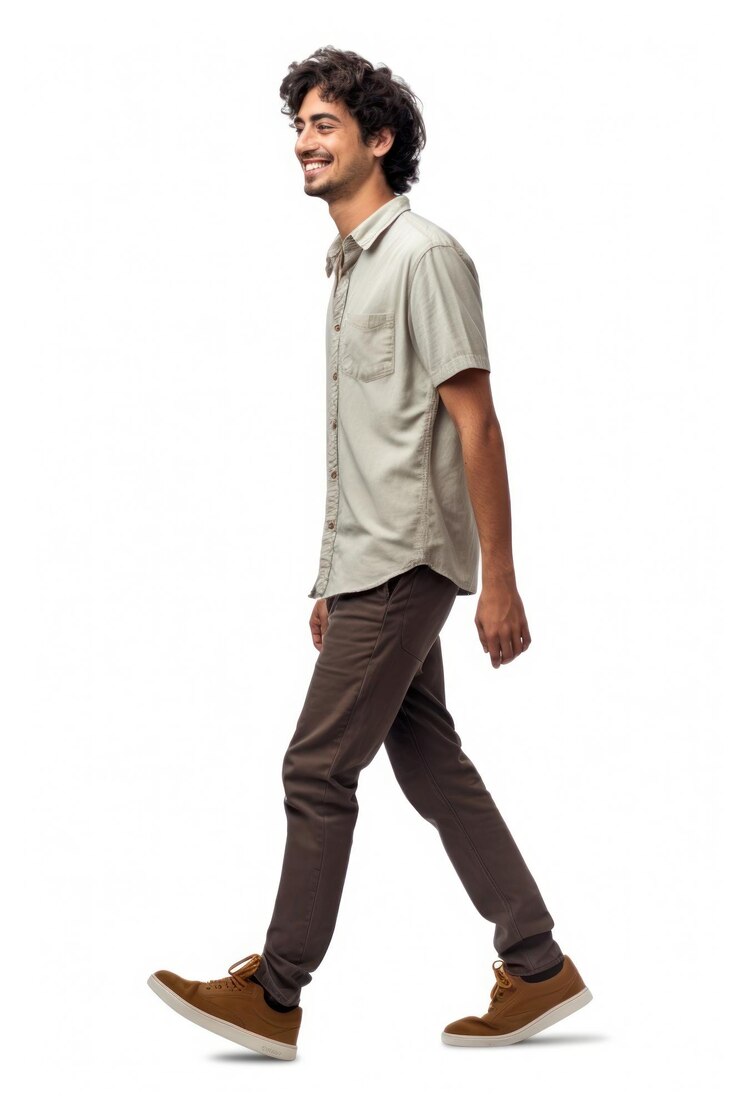 Photo a man walking standing sleeve shirt