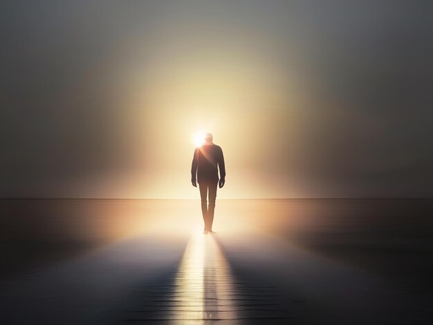 Man walking towards light