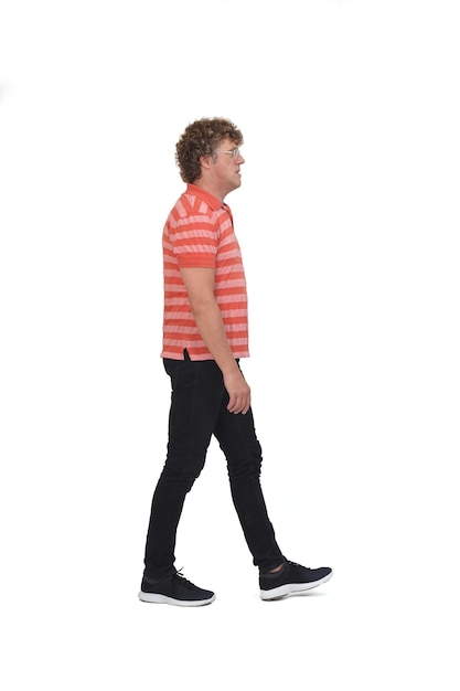 Man walking on white background