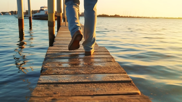 man walking on wooden pier on the beach