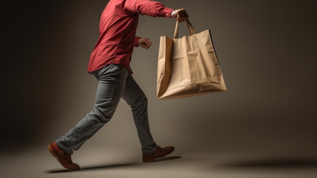 Man walks by with a kraft bag in his hand Created with Generative AI technology