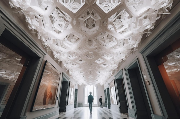 白い天井に星の模様が描かれた廊下を男が歩いている。