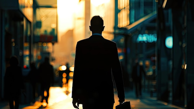 a man walks down a street with a briefcase in his hand