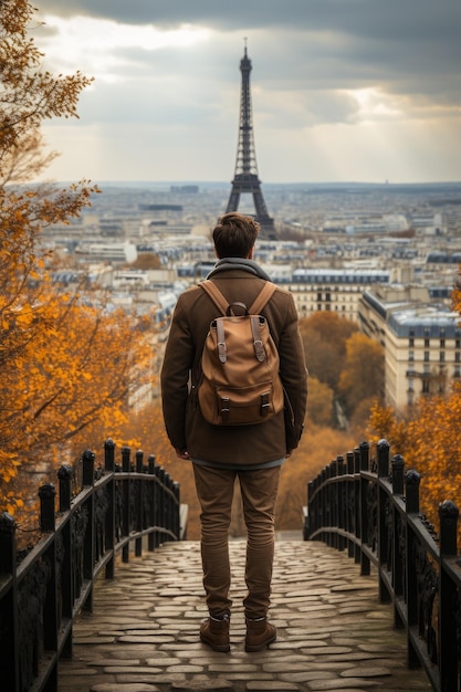 Man walks into the Eiffel Tower