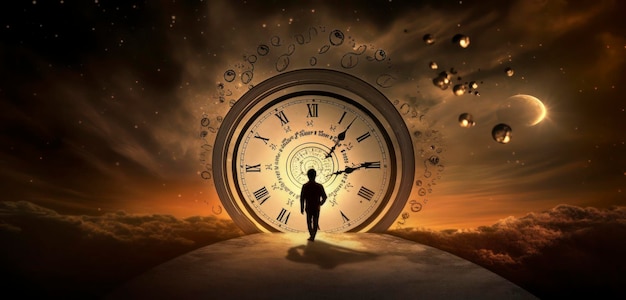 A man walks past a clock that says the time is about to be about to be about to be moved.