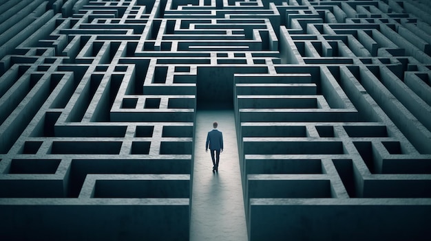 A man walks through a maze with a man walking through it.