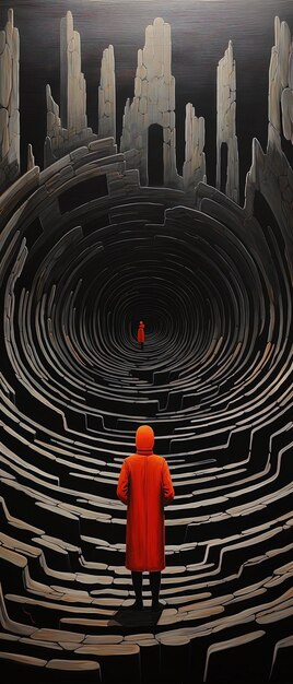 a man walks through a tunnel of labyrinth