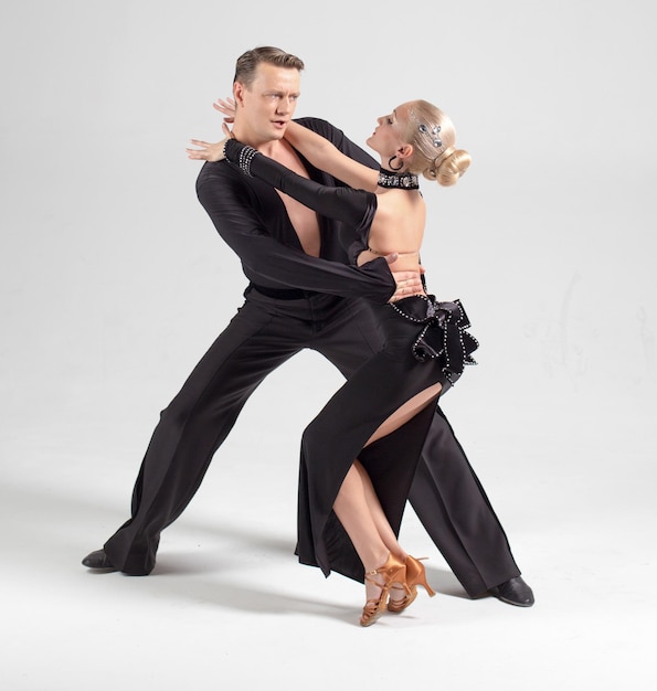 Man waltz couple dance sport salsa girl fashion studio woman music background person