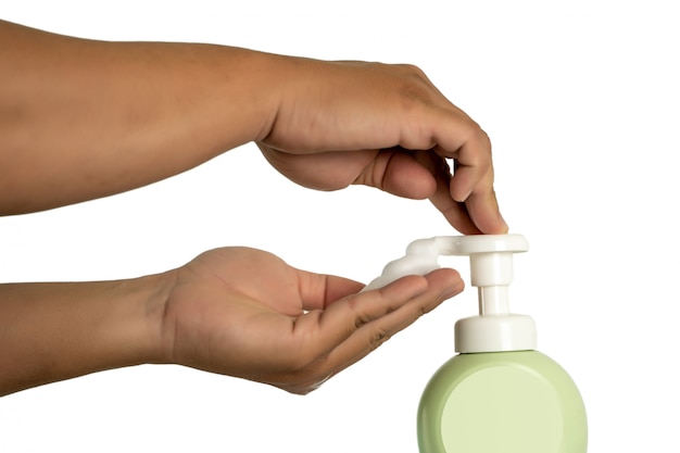 Photo man washing hands using soap