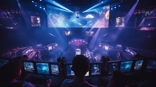 a man watches a stage with a video camera in front of him.