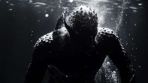 A man in the water with spikes on his back