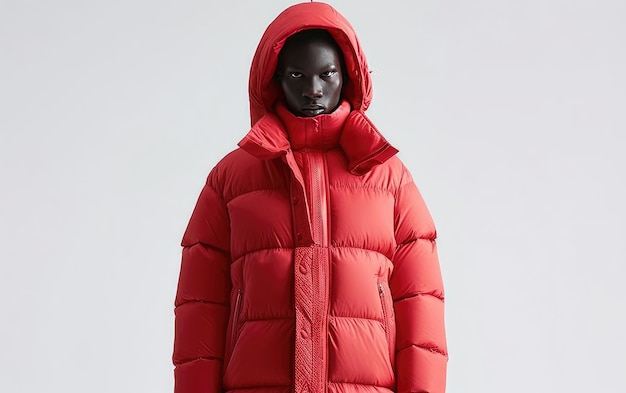 A man wear hooded breeze puffer jacketred