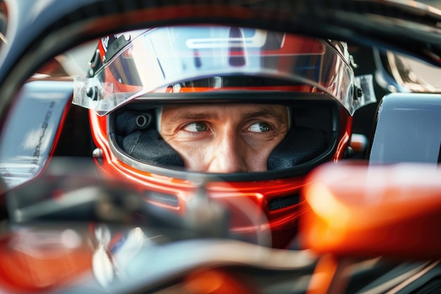 Фото Человек в шлеме в гоночной машине