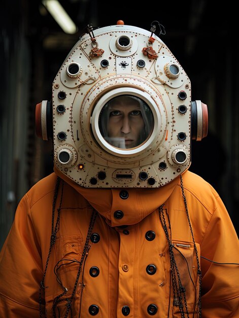 Человек в маске астронавта с номером 1 на нем