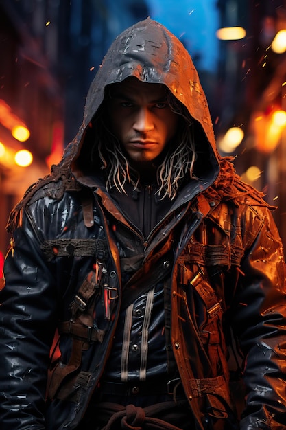 a man wearing a black jacket with a hood