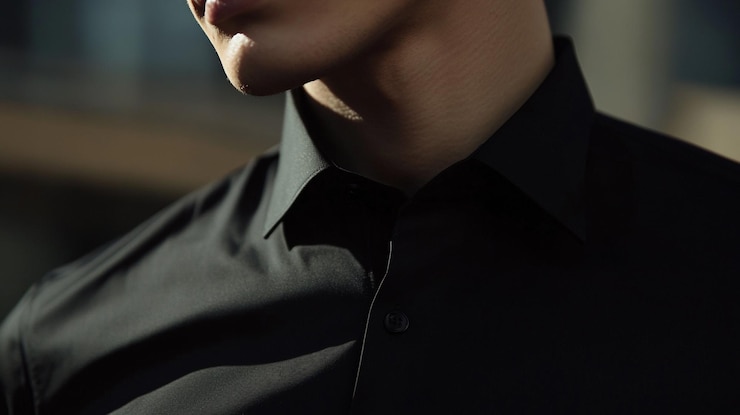 Photo 一個穿著黑色<unk>衫的男人說他穿著黑色衫