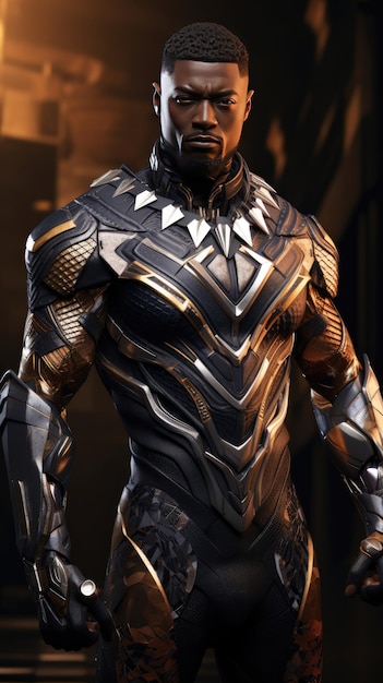 A man wearing a black suit of armor