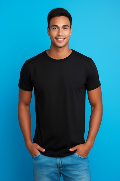 Man wearing a black tshirt Design tshirt template print presentation mockup