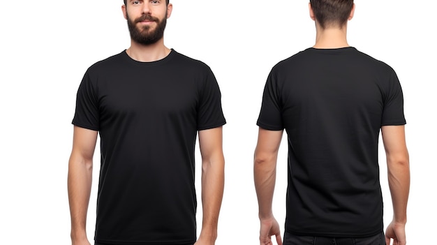 Man wearing a black Tshirt Front and back view mockup isolated on white background