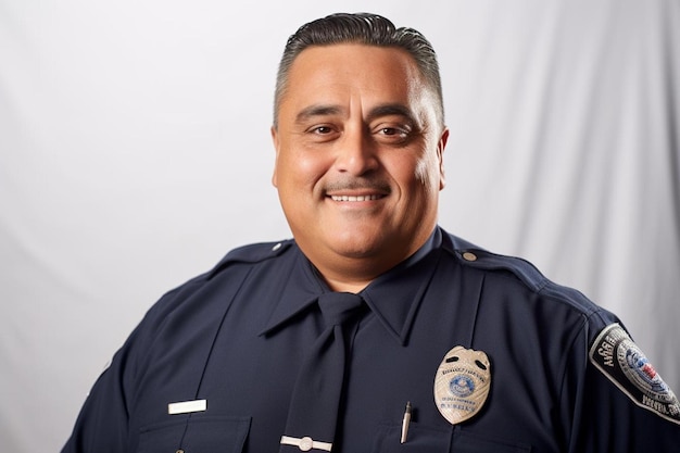 a man wearing a blue shirt with a badge on his neck