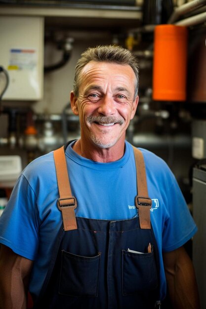 Photo a man wearing a blue shirt with the word  on it